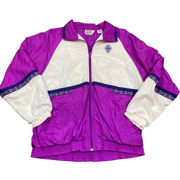 Vintage Bold Spirit Purple & White Windbreaker Jacket Womens M 90s Retro Style - Picture 1 of 5